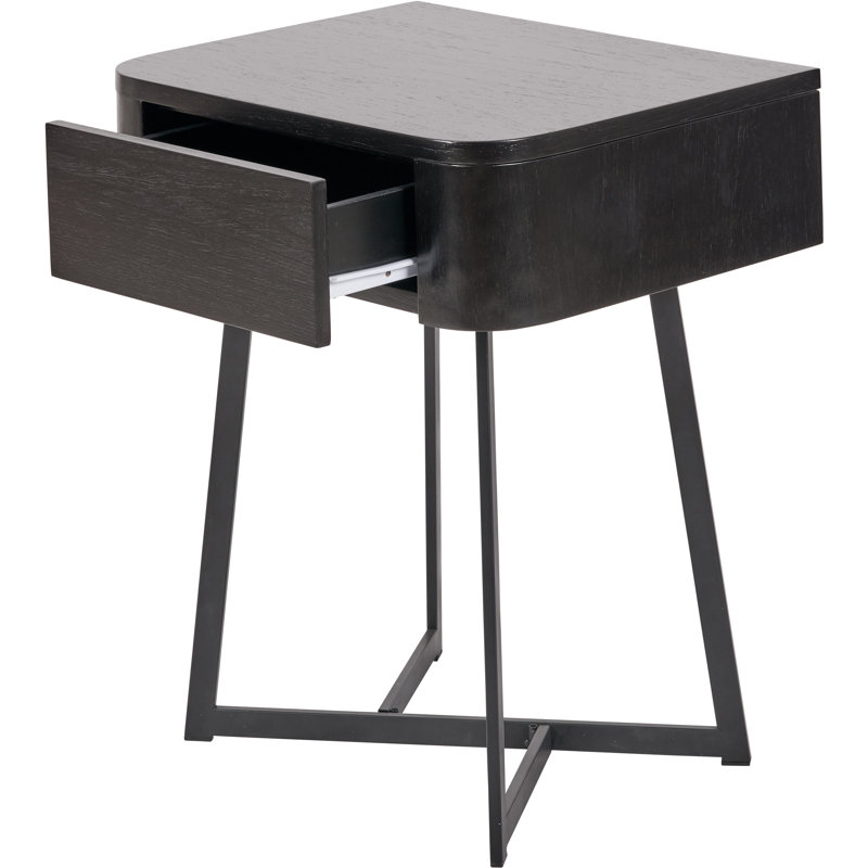 Angeliah 50cm W Metal Bedside Table, Black Ash