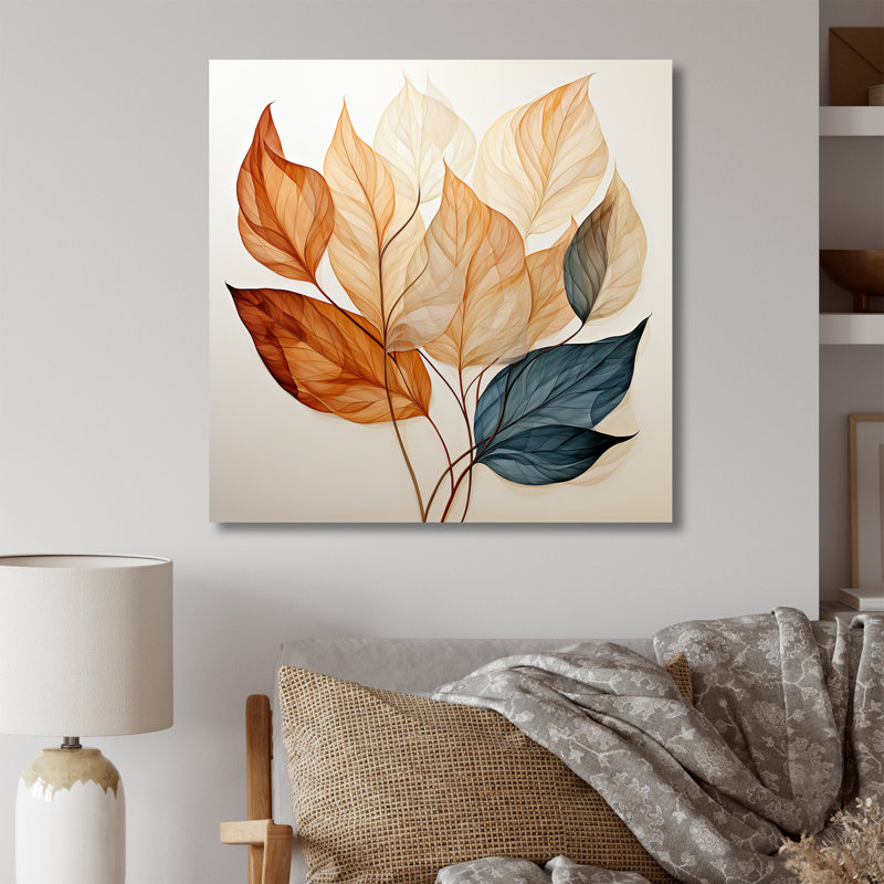 «Copper Leafy Abstractions - Leaves», art sur toile, H 16 po x l 16 po x P 1 po, Toile tendue