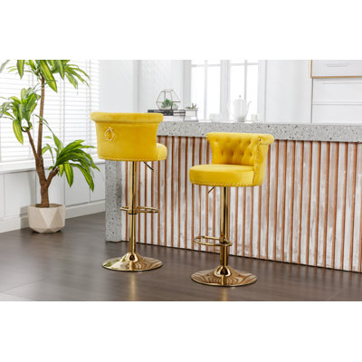 Chaise de bar rotative en velours à 360 °, hauteur réglable, dossier fabriqué à la main, chaise de salle à manger / café moderne (ensemble 2 pièces) | Idée de cadeau