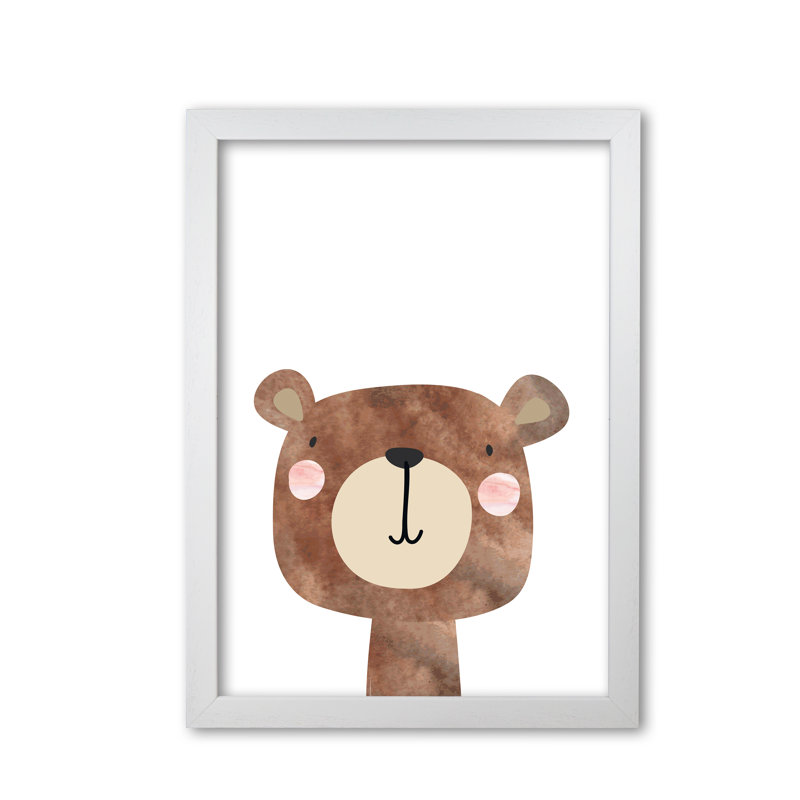 Scandi Brown Bear - Painting, 42 cm H x 30 cm W x 5 cm D, White Grain Frame
