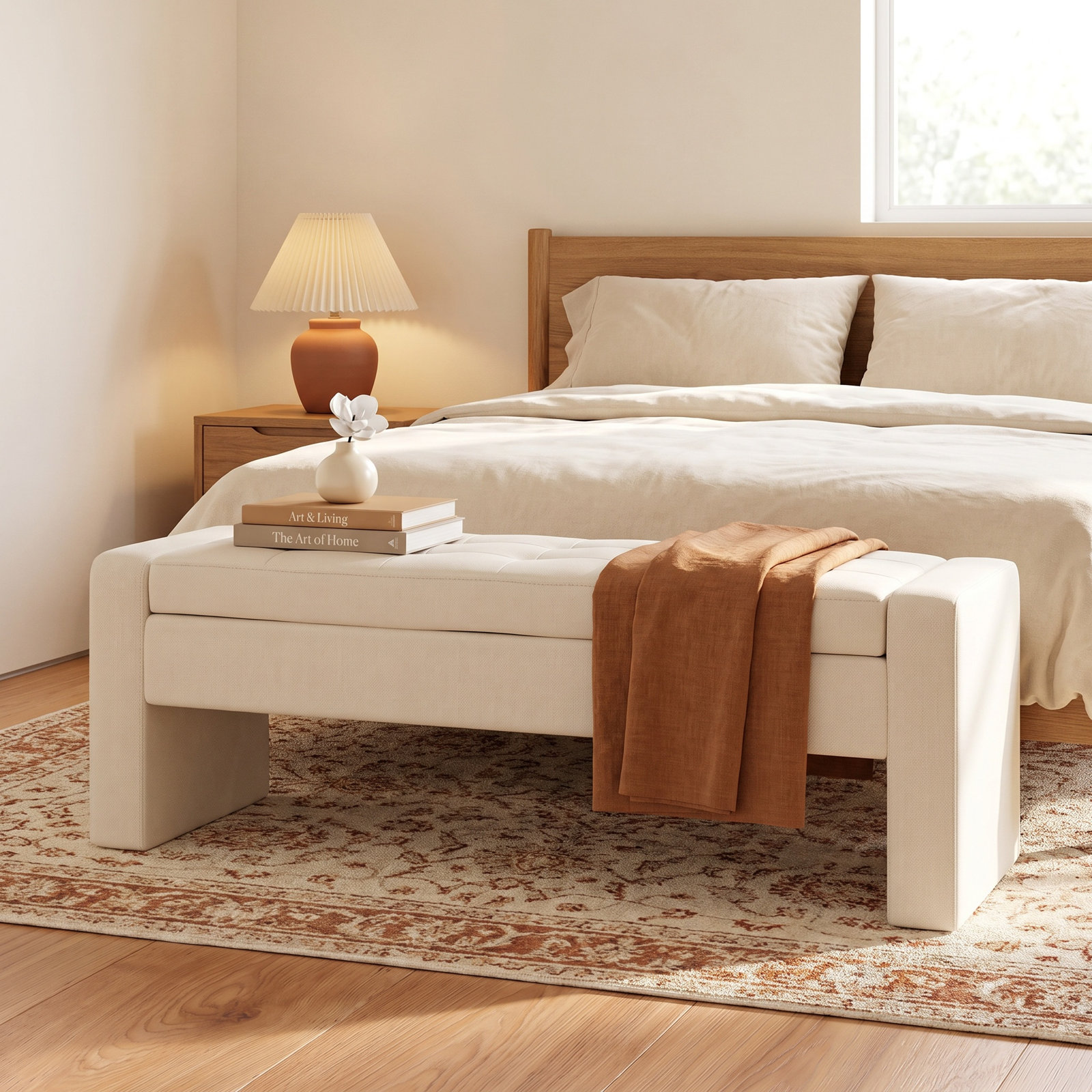 Gillian 51" Bedroom Bench, Cream
