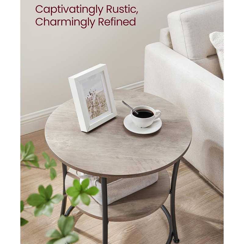 Side Table, Round End Table With 2 Storage Shelves For Living Room, Bedroom, Nightstand With Steel Frame For Small Spaces, Accent Coffee Table