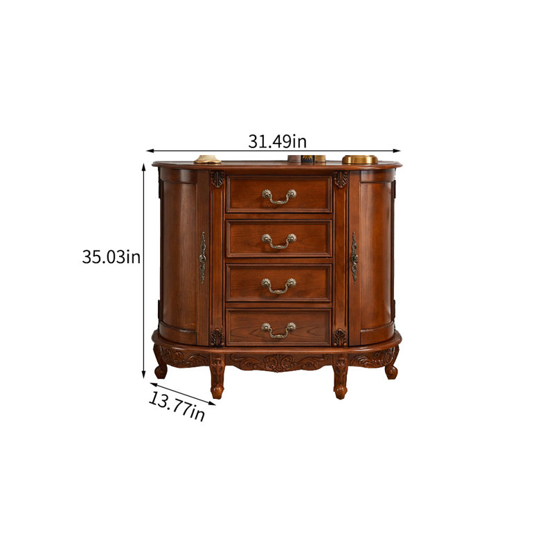 Simple Retro Semicircle Solid Wood Accent Cabinet, 35.03" H x 31.49" W x 13.77" D, Brown