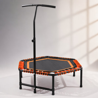 48 Inch Mini Rebounder Trampoline with Adjustable Handle, Bungee Ropes, Stable and Quiet for Indoor and Outdoor Fitness, Whole-Body Workout and Relaxation
