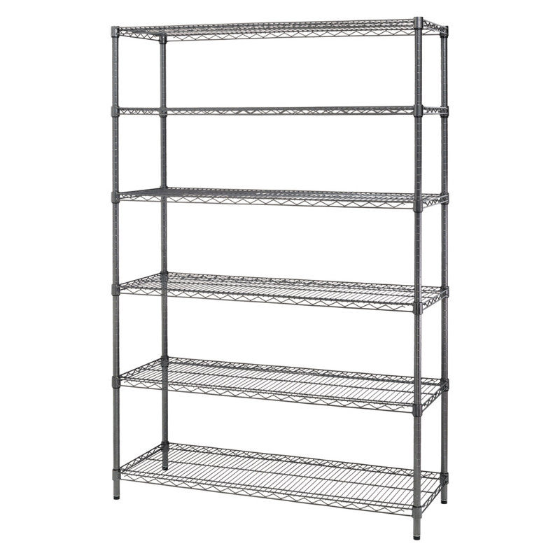 48'' Black Anthracite Steel 6-Shelf Wire Shelving Unit