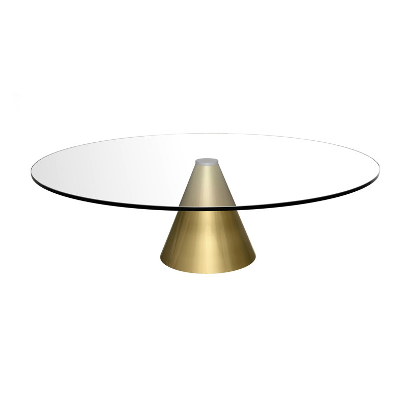 Bedminster Pedestal Coffee Table, Clear, Brass, 33.3cm H x 110cm W x 110cm D