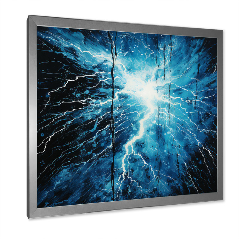 " Lightning Electric Symphony Pointillism II ", 24" H x 24" W x 1" D, Silver Picture Framed