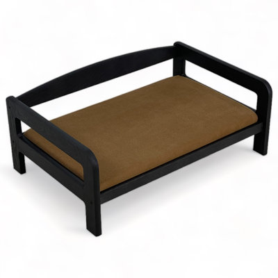 Ayra Pets Elevated Dog Bed, Solid Wood, Mocha Mattress, Black Finish, Small