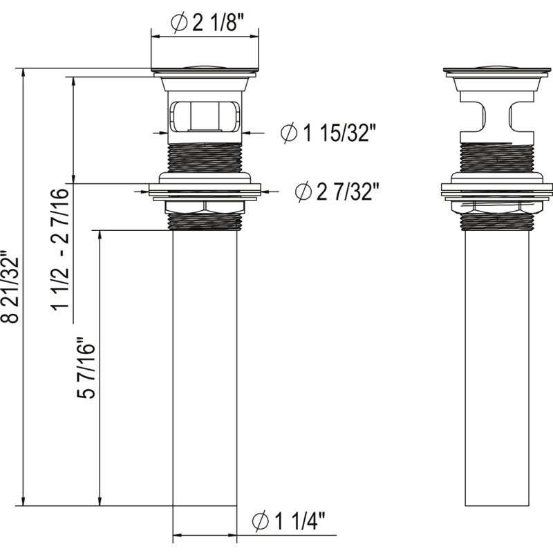 Rohl Push Drain with Overflow, Polished Chrome
