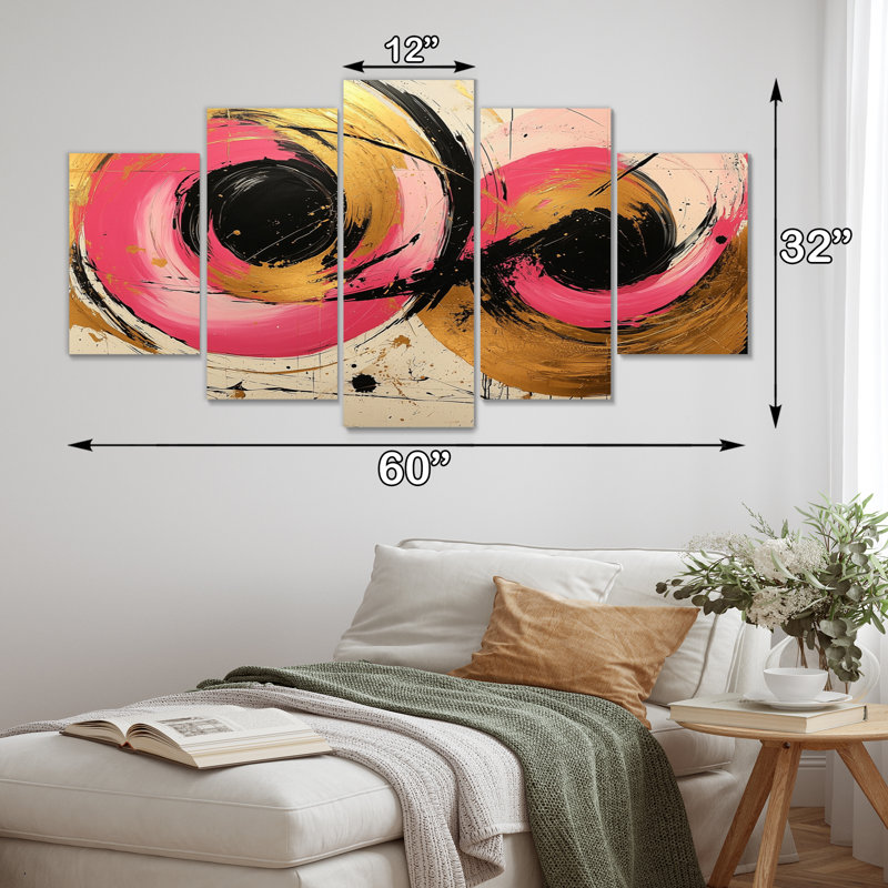 Abstrait cercles dans des tons de rose et d'or I - ensemble de reproductions d'art abstrait