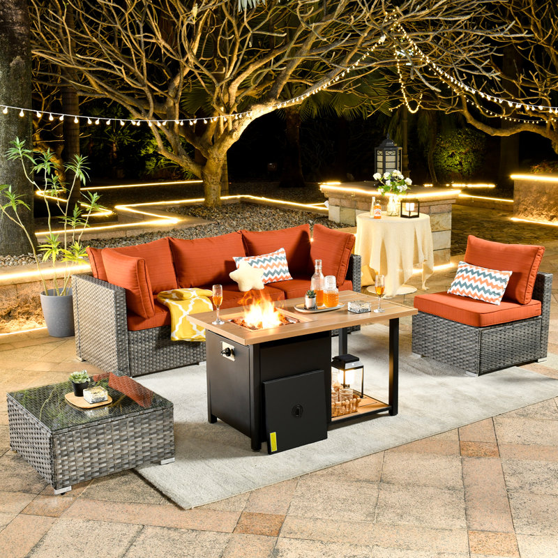 4 - Person Patio Conversation Set with Cushions, Orange, Yes