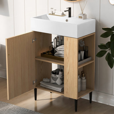 Meuble-lavabo de salle de bain avec lavabo et rangement à droite