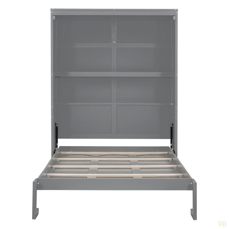 Lit escamotable double pleine grandeur avec tablettes, Gris