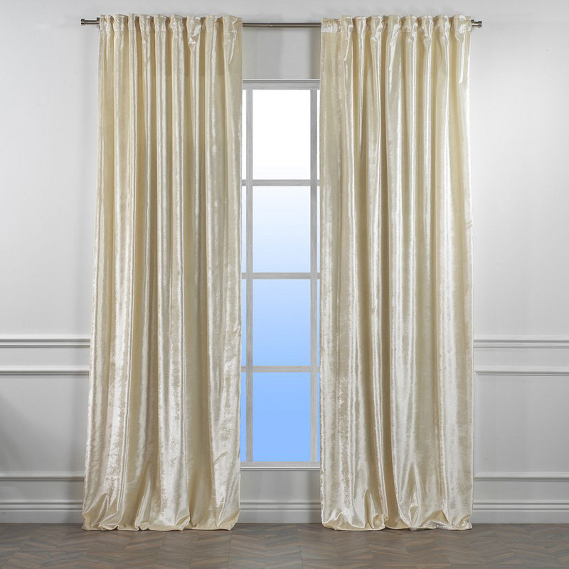 Panneau de rideau simple doublé occultant en velours brillant extra large et très long, L 100 po x L 204 po, 12 crème