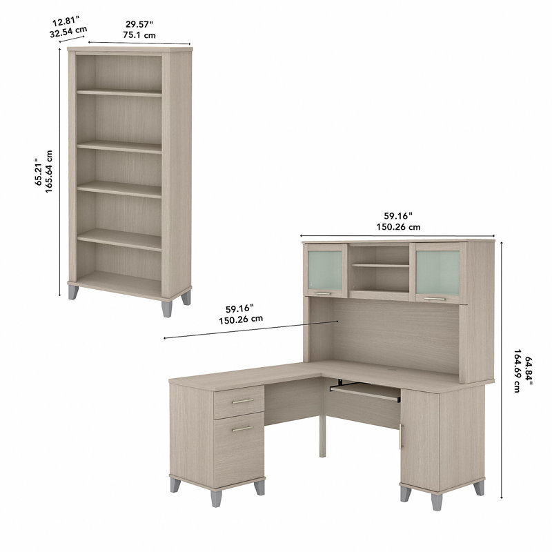 Magomed 3 Piece Computer Desk Office Set, Sand Oak