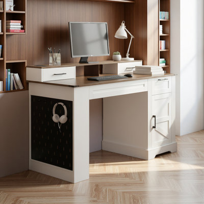 Bureau d'écriture 55 "avec armoire de rangement et station de charge, bureau d'écriture avec porte de grange et plateau pour clavier