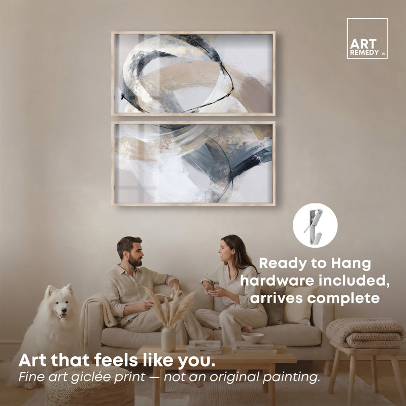 Ensemble d'art abstrait grand format « Gold Accent III Imprimé Shadowbox » par Art Remedy, cadre blond, 44 x 22, Cadre blond