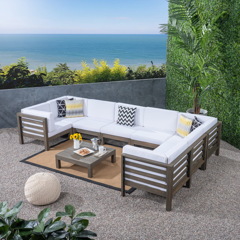 Acacia 8 - Person Modular Patio Conversation Set with Cushions, Gray Frame/White Cushion