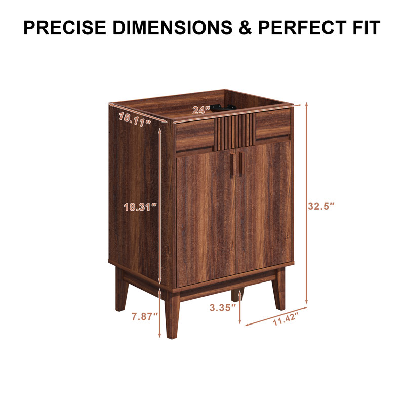 Base de meuble-lavabo simple 24 po Mid-Century