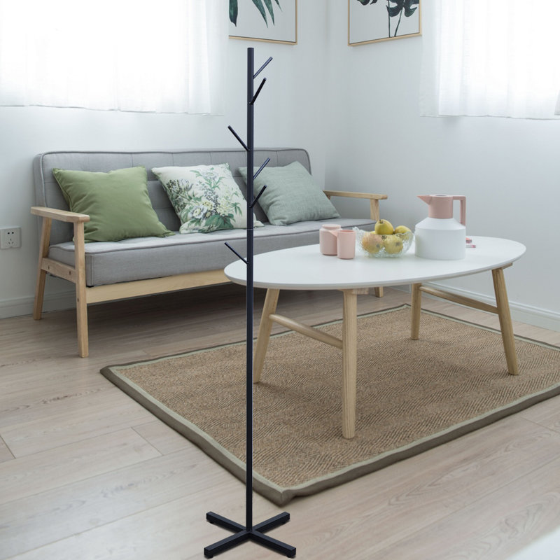 Dianthe Black Metal Free-standing Coat Rack with 7 Hooks