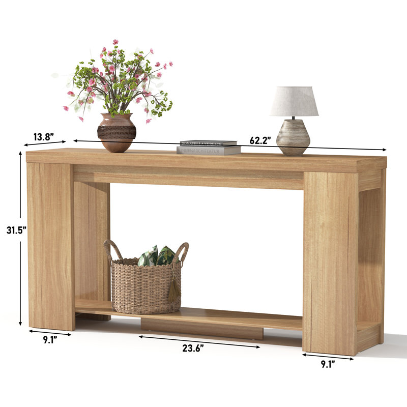 62 Inch Extra Long Console Table with Storage, Farmhouse Wood Entryway Table with Thickened Base, Narrow Entryway Accent Table for Living Room, Hallway, Entrance