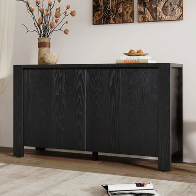 Buffet Cabinet With Storage, 4-Door Retro Wood Sideboard With Distressed Finish And Adjustable Shelves For Dining Room, Kitchen, And Living Room