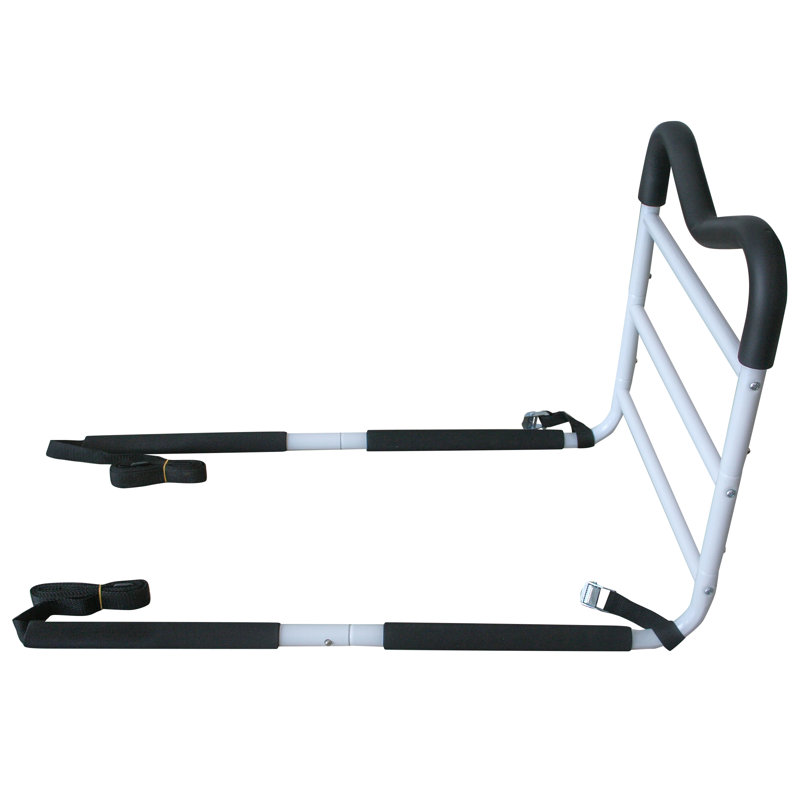 Adjustable Black and White Bed Assist Rail with M-Handle