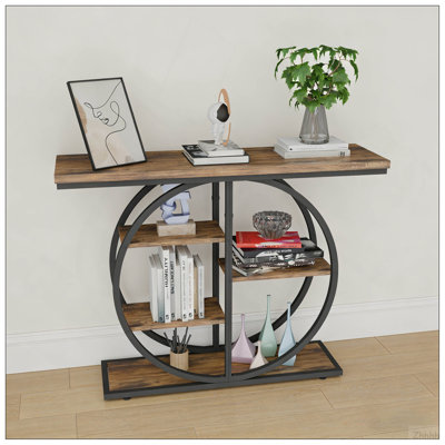 Tablette de rangement industrielle à double cadre rond, présentoir en bois rustique à plusieurs niveaux de 41,3 po, support de rangement autoportant pour le salon, la chambre, le balcon, le rangement des plantes et des ornements