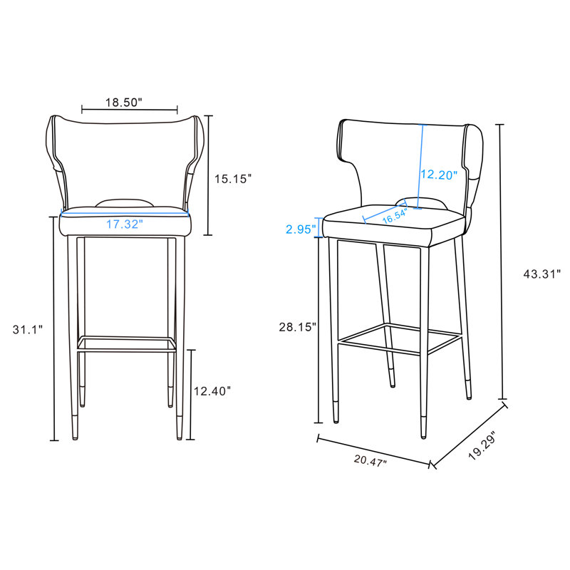 Hendon Upholstered Counter Stool with Metal Frame, Gray, Bar Stool (28" Seat Height), 1