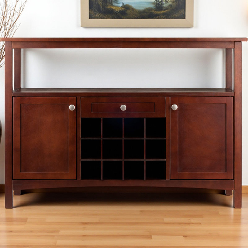 Eslick 12-Bottle Storage Grid Walnut Finish Buffet Cabinet, 31.81" H X 45.33" W X 15.49" D
