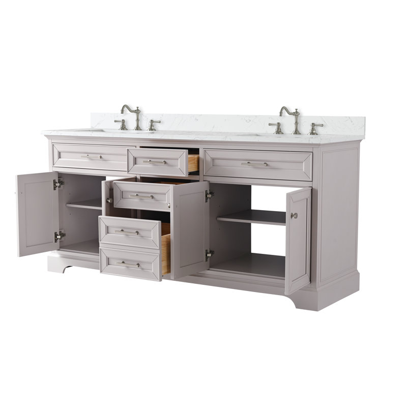 Ensemble de meuble-lavabo double 72 po Currahee, Taupe / nickel brossé