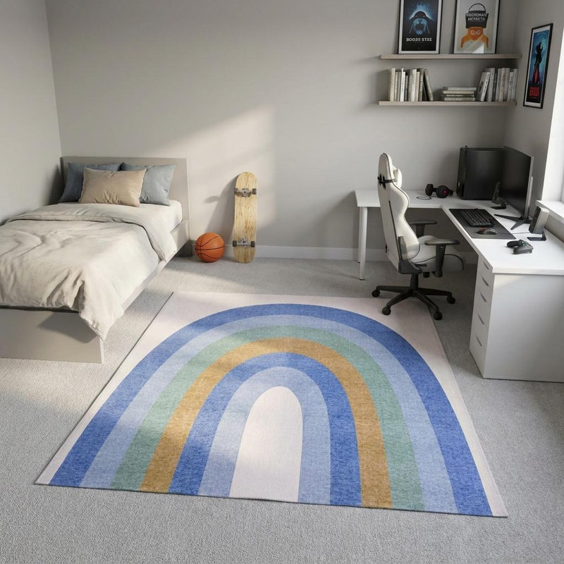 Tapis juvénile arc-en-ciel bleu et orange 8 pi x 11 pi