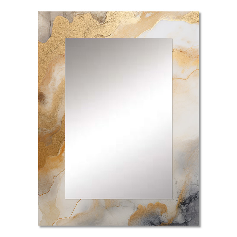 Abstract Beige And Gold Geyser Paint III - Abstract Shapes Decorative Mirror, Beige Large Wall Mirror, Printed Metal Art