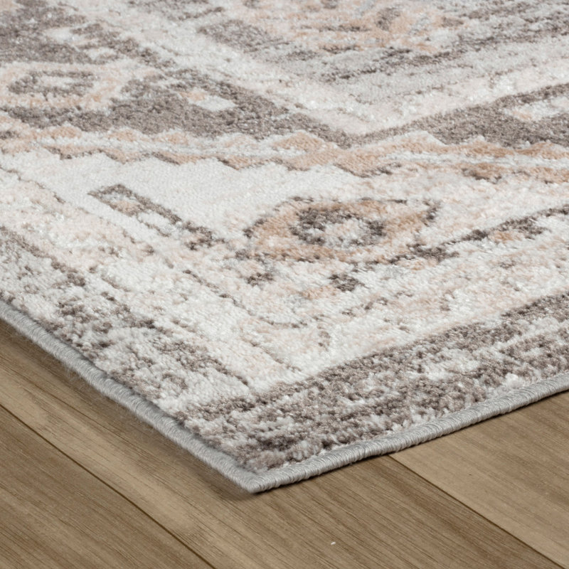 5' Beige and Brown Abstract Distressed Area Rug