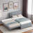 Twin Size Upholstered Platform Bed with Trundle, Trundle Can Be Flat or Raised, Space-Saving Design, Gray-649852984