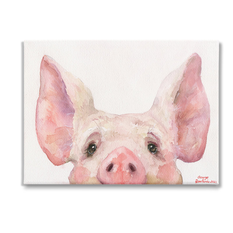 «Porcelet Peeking Portrait», art mural sur toile par Georgedyachenkoart, H 30 po x l 40 po
