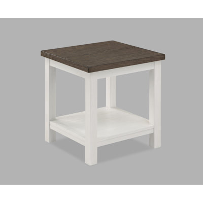 1 pièce Table de bout brune de style campagnard avec base blanche et plateau de table rectangulaire