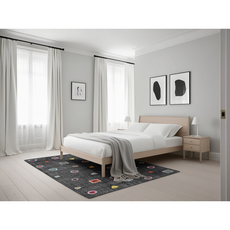 Tapis contemporain noir / rouge, Rectangle 5 pi x 7 pi