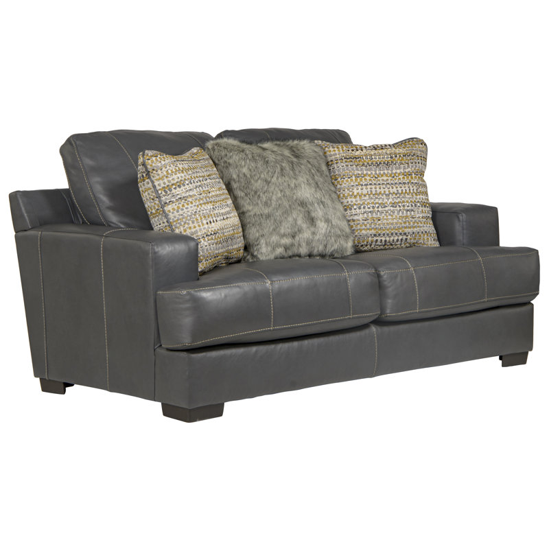 Arieyanna 67" Italian Leather Match Loveseat, Gray Leather Match
