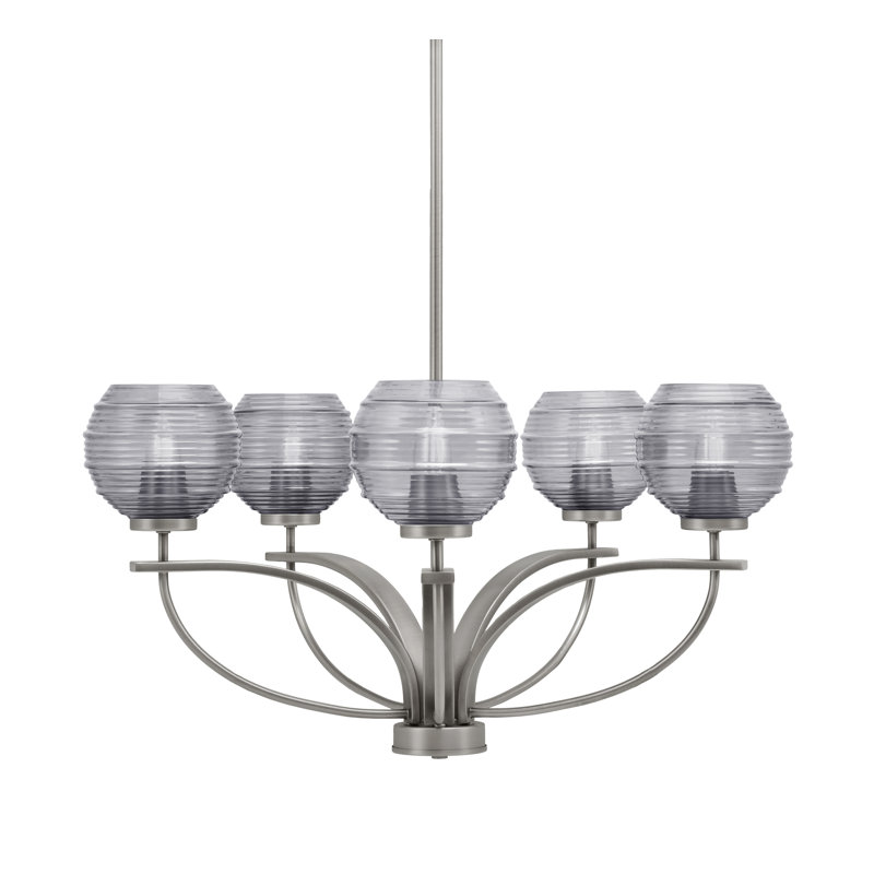 Lustre suspendu 5 lumières avec verre de 6 po Cavella, Graphite, Fumée