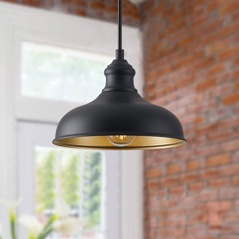  Luminaire suspendu de grange suspendu en forme de dôme de 10 po avec intérieur en laiton, luminaire suspendu d'extérieur réglable pour porche et cuisine