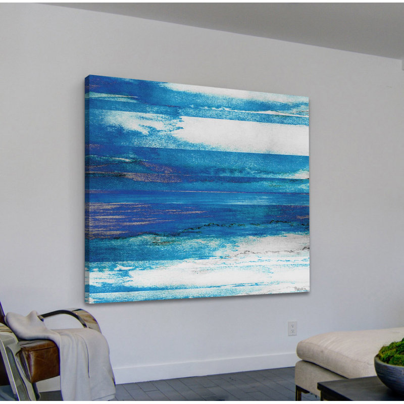 Reproduction d’art sur toile recouverte de bleu océan, H 12 po x l 12 po x P 1,5 po