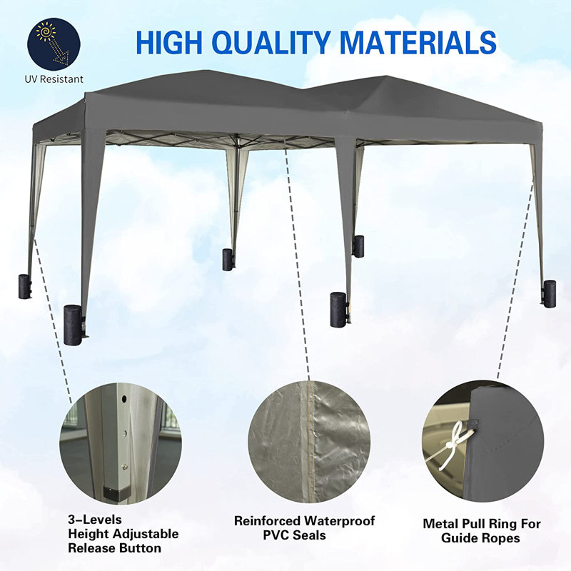 3m x 6m Metal Pop Up Gazebo, Grey