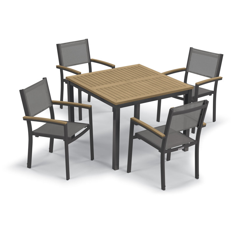 Travira Stacking Patio Dining Chair, Black, Tekwood Natural, Flint
