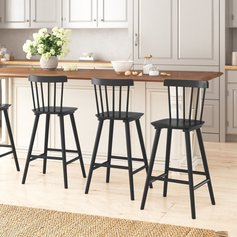 Solid Wood Counter Stool, Counter Stool (24" Seat Height), Black, 4