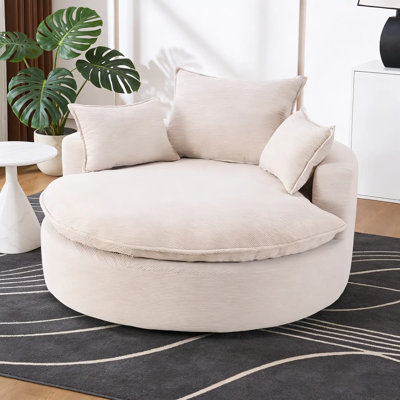 57" Corduroy Swivel Barrel Chair – 360° Rotating Oversized Accent Chair, Plush Deep Seat for Living Room, Bedroom & Small Apartment Beige