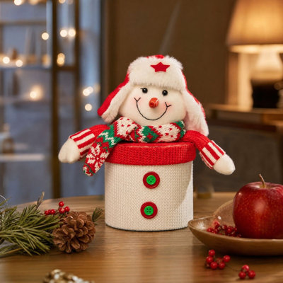 Décoration de Noël - Bocal à bonbons décoratif Père Noël, bonhomme de neige et renne - Boîte de rangement en tissu pour friandises de Noël - Décoration de table - Cadeau pour enfants