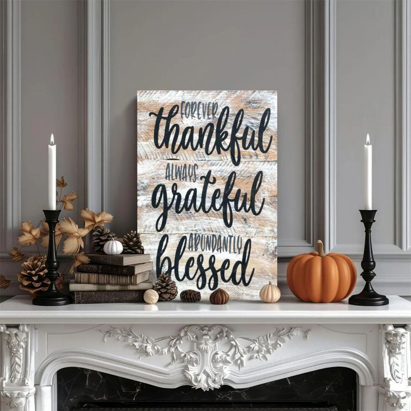 1 pièce encadrée thème de gratitude de peinture Knarr, texte manuscrit, style grain de bois rétro