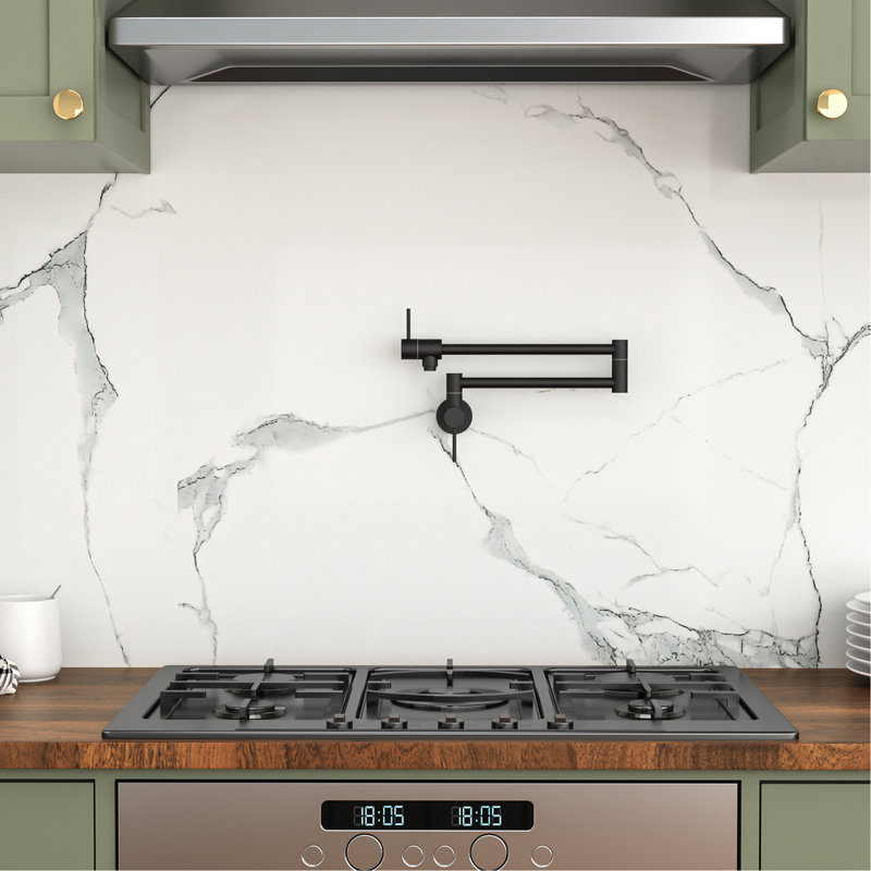 Wall Mount Kitchen Faucet - Pot Filler, Matte Black, Single Hole, 360 Rotatable, Two Handles, Save Counter Space Mounted Filler