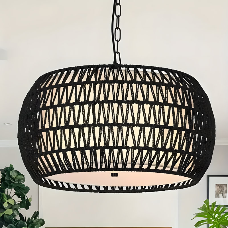 Anela Dimmable Drum Chandelier, 9.8" H x 19" W x 19" D, Black